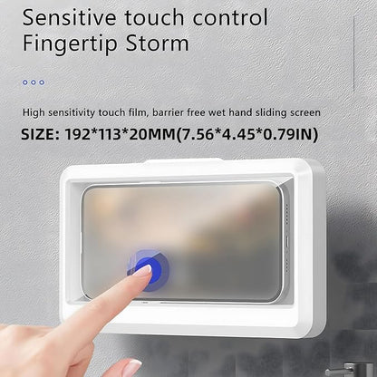 Waterproof Shower Phone Holder with phone visible through anti-fog case