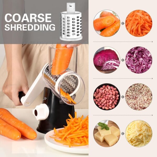 Rotary Cheese Grater – 3 Stainless Steel Blades, BPA-Free, Strong Suction Base, Dishwasher Safe Vegetable Slicer for Cheese, Carrot, Potato, Zucchini, and More - Image 6