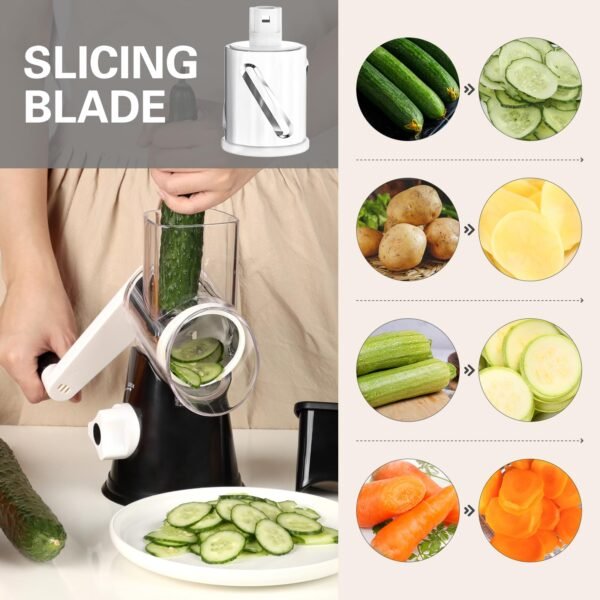 Rotary Cheese Grater – 3 Stainless Steel Blades, BPA-Free, Strong Suction Base, Dishwasher Safe Vegetable Slicer for Cheese, Carrot, Potato, Zucchini, and More - Image 7