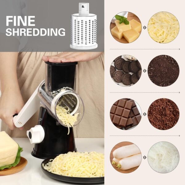 Rotary Cheese Grater – 3 Stainless Steel Blades, BPA-Free, Strong Suction Base, Dishwasher Safe Vegetable Slicer for Cheese, Carrot, Potato, Zucchini, and More - Image 5